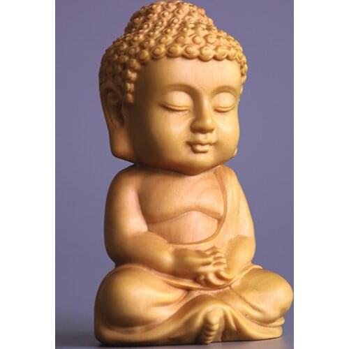 Poplar Wood Carved Little Buddha Statue Hand to Play with Articles and Handicrafts Creative Gifts for Automobile Decorations