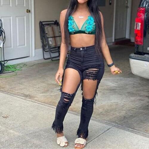 Jeans 2021 Women Sexy Hole Denim Pants Female New Style Fashion High Waist Long Trousers High Waist Jeans