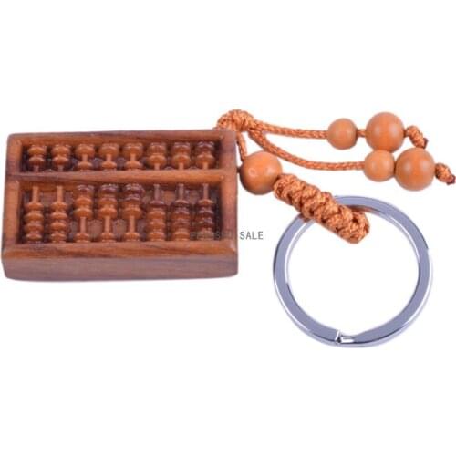 Feng Shui Peach Wood Abacus Keychain Zhong Kui Wood Carved Amulet W1039