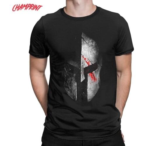 Fun Spartan Sparta Helmet T-Shirt Men Round Collar 100% Cotton T Shirts Short Sleeve Tees Plus Size Clothes
