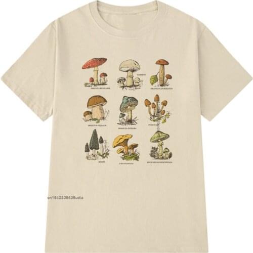 Vintage Fashion Mushroom Print Oversized T Shirt Egirl Grunge Aesthetic Streetwear Graphic Tees Women Tshirt Cute Tops