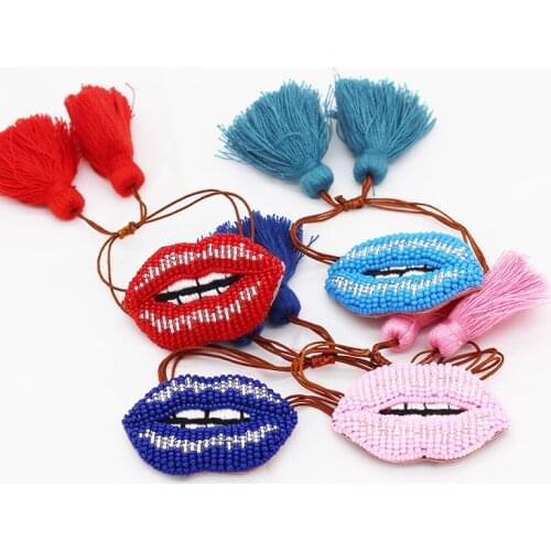 Personality fashion rice beads lip bracelet New European Baroque Sponge Exaggerated Mizhu Hand Sewing Lips Bracelet 520