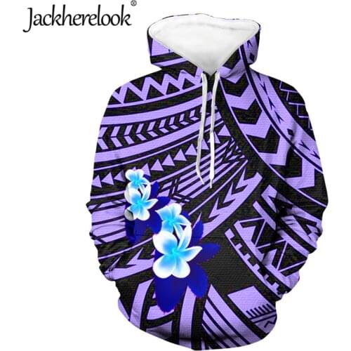 Jackherelook Casaul Hoodies Sweatshirts Streetwear Polynesian Tribal Hibiscus Print Lady Pullover Hooded Female Tops Tracksuits