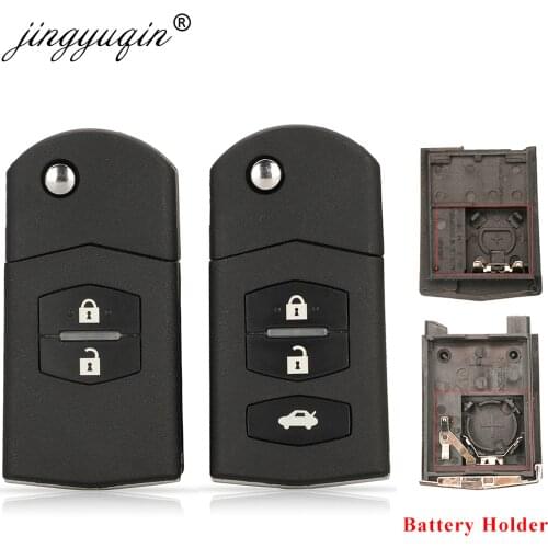 Jingyuqin 2/3 Button Remote Key Fob Shell Case Folding Flip For Mazda 2 3 5 6 CX-7 / CX-9 / MX-5 With Uncut Blade Replacement