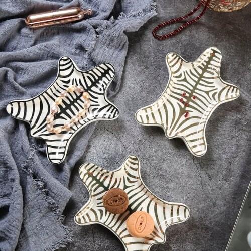 Tiger Skin Pattern Ceramic Plate Nordic Jewelry Plate Decoration Trench Gold Zebra Pattern Dressing Tray Snack Plate Ornaments