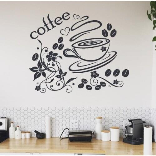 Coffee Wall Decals Cup Decal Vinyl Sticker Home Decor Interior Design Art -in Wall Vinyl Wall Stikcers Removable DK-170