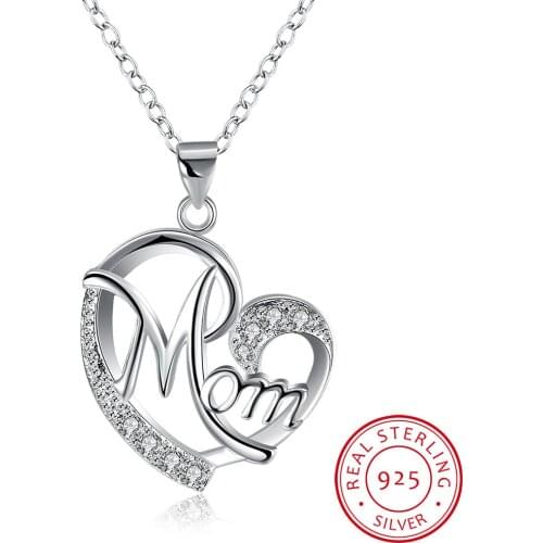 LEKANI Letter Mom 925 Sterling Silver Fashion AAA Zirconia Charm Loves Heart Necklace & Pendant Mothers day Gift For Mum