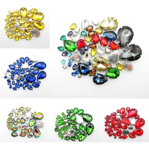 Mix water drop shape 7sizes silver claw setting glitter crystal strass sew on rhinestone clothes shoes bags diy colorful trim