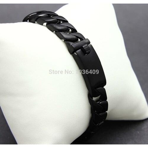 Mens Biker Rock Curb Cuban Link Bracelet 316L Stainless Steel Black Chain-8.7 inch