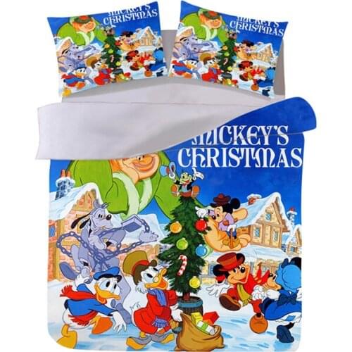 Disney Mickey Minnie Christmas tree Bedding Set Duvet Cover Pillowcase Adult Children Gift Queen King Size Bed Set