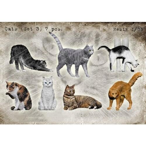 1/35 Scale Unpainted Resin Figure Cats 7 PCS collection figure