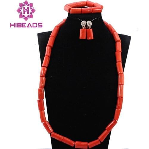 Nigerian Wedding Coral Beads Jewelry Set African Big Coral Statement Necklace Set Women Jewelry Gift ANJ325
