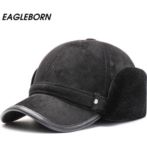 2021 Winter New Baseball Cap Ear Protection Hat Dad Hat Plus Velvet Thick Warm Baseball Cap Suede Russian Bomber Hat for Men
