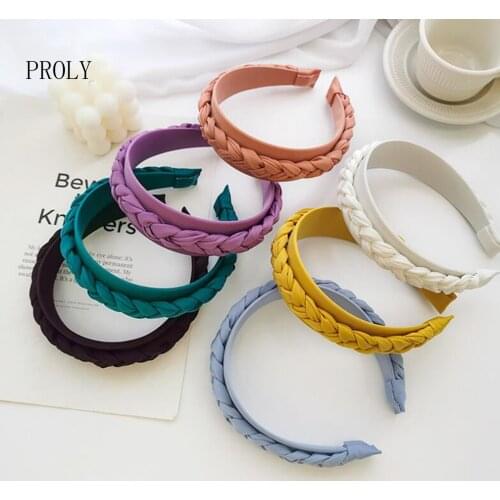 PROLY New Fashion Women Hairband Wide Side Hand-woven Braids Headband Fresh Spring Summer Headwear Adult Hair Accessories
