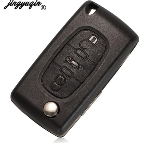 Jingyuqin Remote 3 Buttons Flip Car Key Fob Cover For Peugeot 406 407 ne78 blade With Battery Clamp (CE0536)