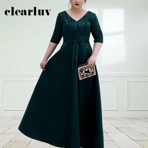Plus Size Evening Dresses DR1023 Dark Green A-Line Vestidos De Fiesta Lace Up Women Party Dress Shining Sequin Elegant Gown