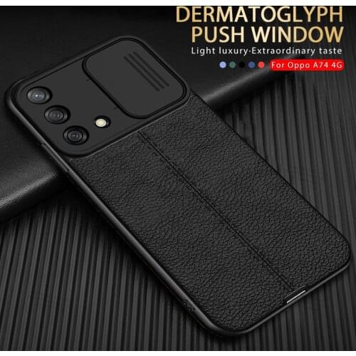 Lychee Pattern Silicone Case For Oppo A74 A54 A94 Shockproof push window Back Cover bumper on for oppo appo a72 a52 a92 coque