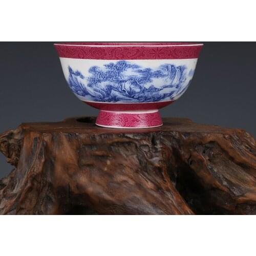 Blue And White Landscape Antique Bowl Qianlong Of Qing Dynasty