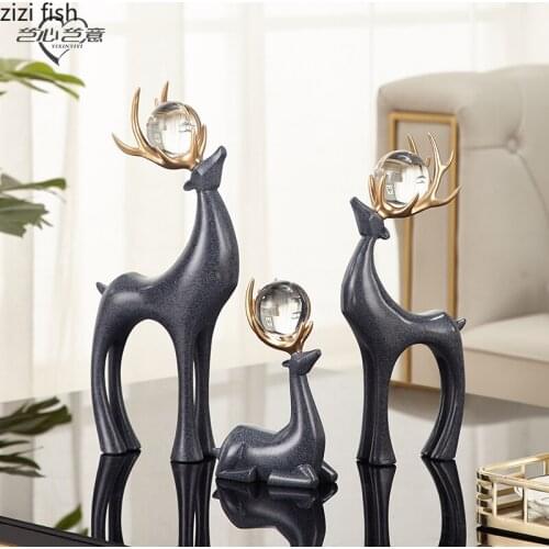 Modern Home Decoration Resin Deer Ornaments Three-piece Suit Desktop Animal Statuette Decorative Crafts Furnishings Figurines