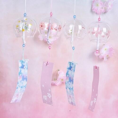 Sakura Cherry Blossom Pattern Japanese Style Glass Wind Chimes Hanging Craft Wind Bell Home Decor
