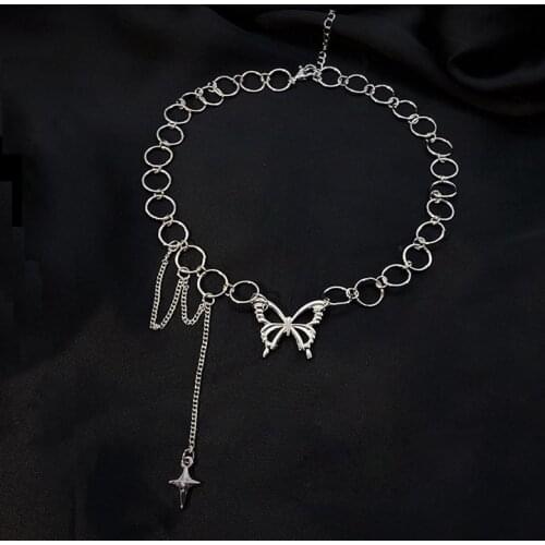 Hip Hop Butterfly Tassel Link Chain Choker Necklace For Women Teens Girls Trendy Punk Necklace Party Daily Fashion Jewelry