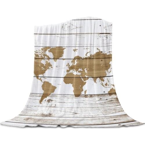 Vintage Wooden Texture World Map Coral Fleece Blankets Flannel Bedspreads Soft Warm Chair Lounge Blankets for Bed Sofa Cover