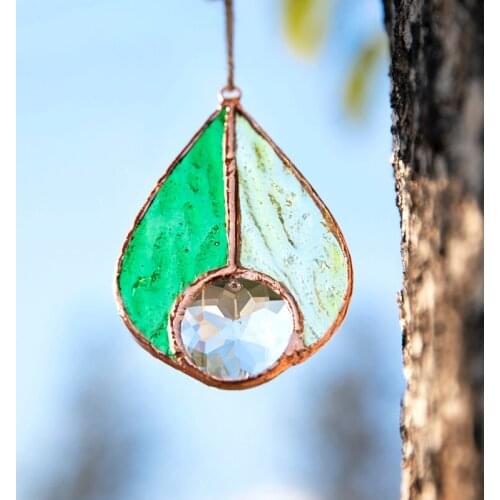 H&D Teardrop Shaped Stained Glass Sunglasses Rainbow Maker Window Pendant Pendant Decorative Home Garden Car Charm