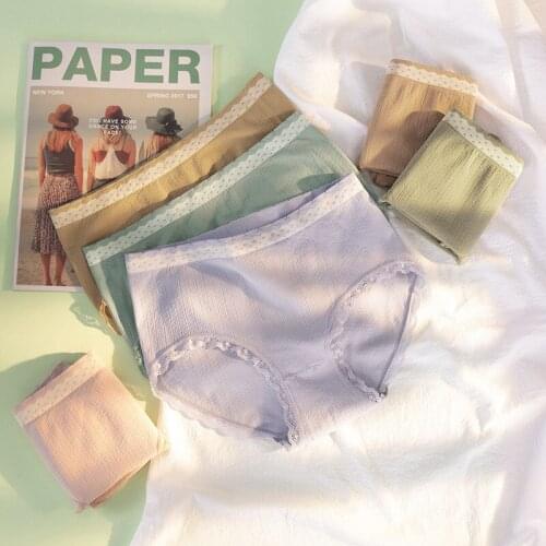 Pure Cotton Womens Lace Panties Striped Mid-Rise Girls Briefs Soft Breathable Underpants Lingerie Intimates Comfort Underwear