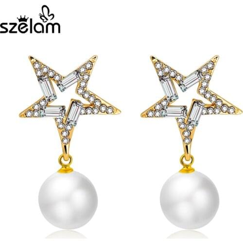 MELIHE 2019 Simulated Pearl Stud Earrings For Women Gold Color Star Austrian Crystal Earrings Fashion Jewelry Bijoux SER150075