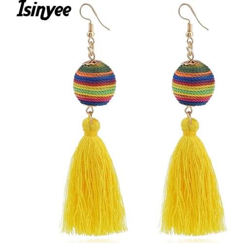 ISINYEE Fashion Silk Rope Tassel Earrings For Women Vintage Gold Bohemian Ethnic Thread Ball Earring 2017 Tassle Jewelry Brinco