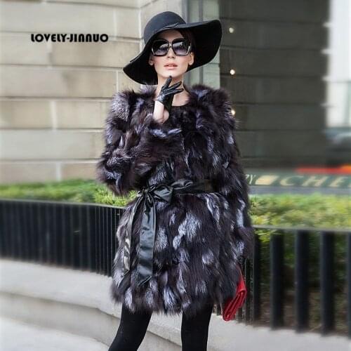 2020 New Winter Fashion Womens Genuine Natural Real Silver Fox Fur Coat Fur Jacket Ladies Overcoat Free shipping JN069