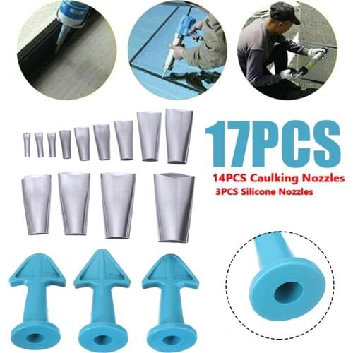 17pcs Perfect Caulking Finisher Kit Stainless Caulk Nozzle Scraper Applicator Glue Filler Reusable Caulking Finishing Tool Set