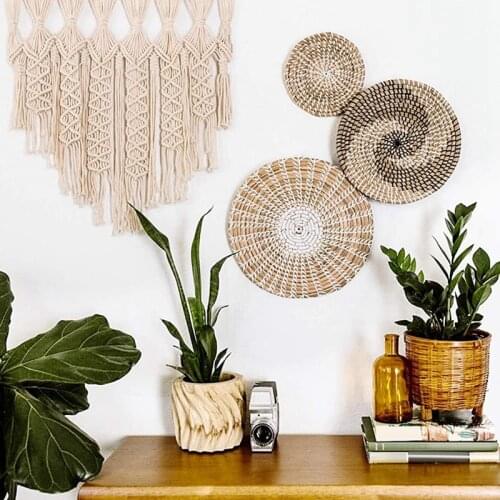 3pcs/set Boho Straw Woven Wall Hanging Home Decor Round Ornaments Nordic Wall Art Decoration Aesthetic Plate Rattan Handicraft