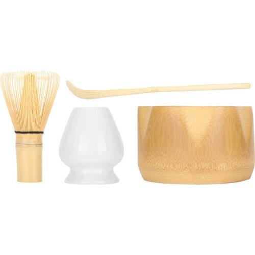 4Pcs/Set Matcha Tea Matcha Making Tool Set Bamboo Tea Brush Tea Scoop Bowl Ceramic Tea Whisk Holder Teaware