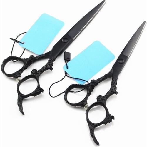 Professional Japan 440c steel black dragon hair scissors set haircut scissor thinning barber cutting shears hairdresser scissors