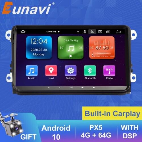 Eunavi 2 Din Car Multimedia Video Player Auto Radio GPS For VW Polo Golf 5 Touran Jetta Tiguan passat b6 cc fabia Android System