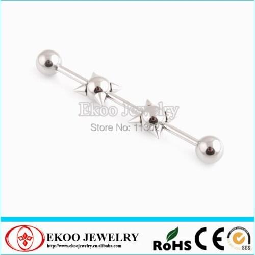 Free Shipping Industrial Barbell with Two Spike Balls on Post Body Jewelry