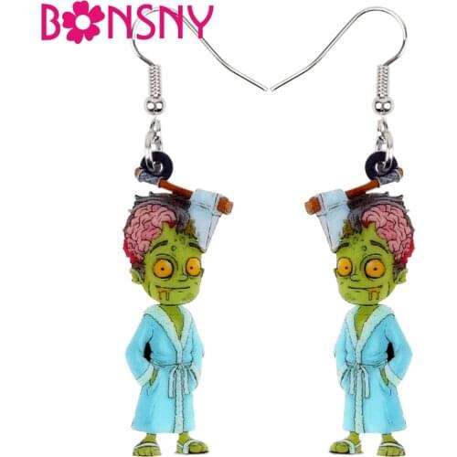 Bonsny Acrylic Halloween Horrible Bathrobe Zombie Earrings Drop Dangle New Fashion Party Jewelry For Women Girls Charms Bijoux