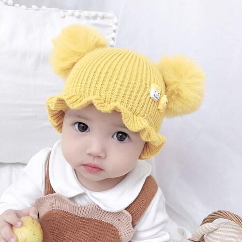 Baby Winter Hat Kids Knitted Hat Toddler Cotton Hood Scarf Earflap with Pompom