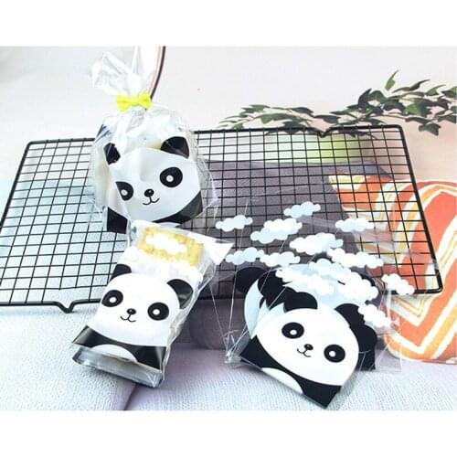 E. 50pcs 10*18cm Cartoon Panda Cookies Gift Bag Birthday Wedding Party Favors and Gifts Dessert Cake Candy Kids Baking Supplies