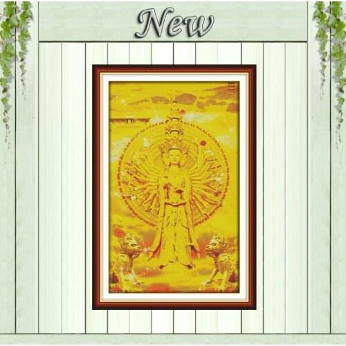 Golden Buddha Thousand-Hand Kwan-yin painting counted print on canvas DMC 11CT 14CT Cross Stitch kits embroidery needlework Sets