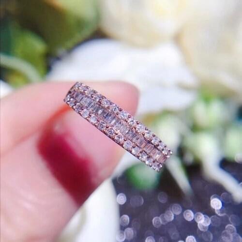 AEAW Real 18K 0.4ct 3 Rows Pave Setting Full Eternity Band Ring 18K Solid white Gold Diamond Wedding Engagement Ring