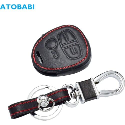 Leather Car Key Cover For Mitsubishi Outlander Pajero Lancer EX ASX 4 Button Remote Fob Shell Protector Case Keychain Holder Bag