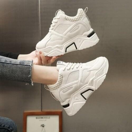 Hidden Heels Wedge Platform Sneakers Women Casual Lace Up Thick Bottom Walking Shoes Woman Non Slip White Sneakers Mujer