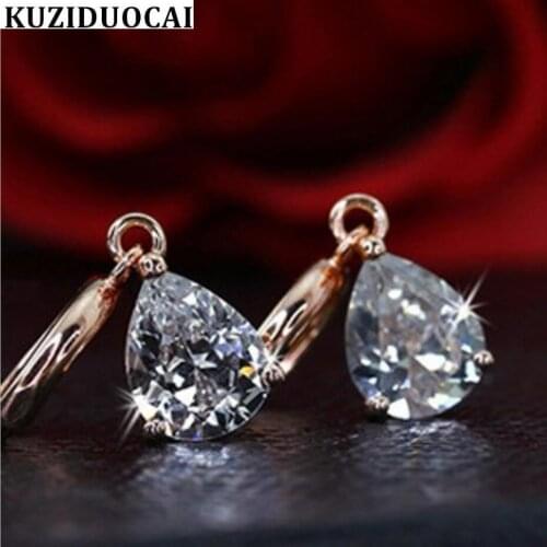 Kuziduocai New Fashion Jewelry Droplet Super Dazzling Zircon Copper Luxurious Stud Earrings For Women Statement Brincos E-403