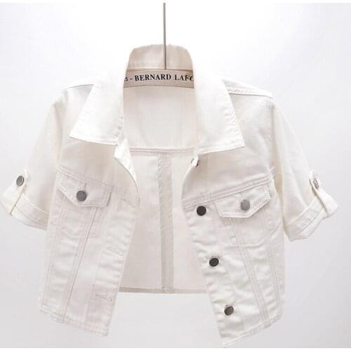 Summer Fashion Thin Half Sleeve White Denim Jacket Coat Women Korean Student Outerwear Big Size Slim Short Jeans Jackets Female