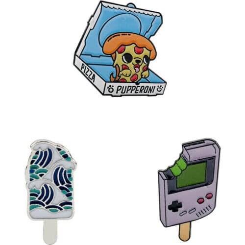 Cute Pizza Ice Cream Series Metal Enamel Pins Lapel Pins Brooches Bag Clothes Badges For Kids Children Women/Men Jewelry Gift