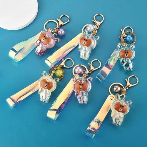 Cartoon Colorful Lanyard Bubble Bear Acrylic Keychain Anime Keychain Car School Bag Pendant Small Gifts