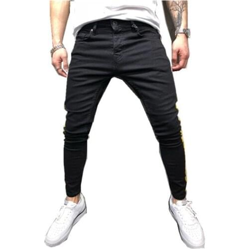 Men casual jeans spring and autumn new fashion washed side striped slim jeans men denim trousers male pencil pants