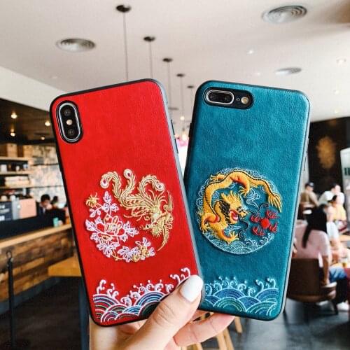 Embroidered Chinese style for iphone XR 7 8 XS MAX XSmax X 10 6 6S Plus 7Plus 8Plus airbag soft TPU case